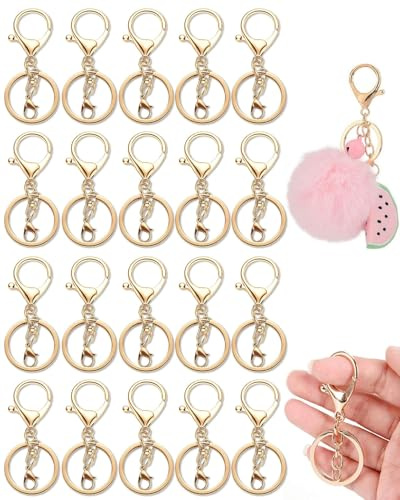 JUKOTA 20pcs Moschettone Portachiavi oro fai da te, Anello portachiavi con catena, anelli portachiavi da 25 mm, per chiavi