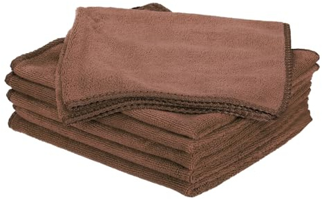 sourcing map 6 Pack Microfiber Cleaning Cloth, 16 x 16 Multi-Functional Cleaning Towels Reusable Absorbent Rags for Car Wash Kitchen Household Window Clean, Brown
