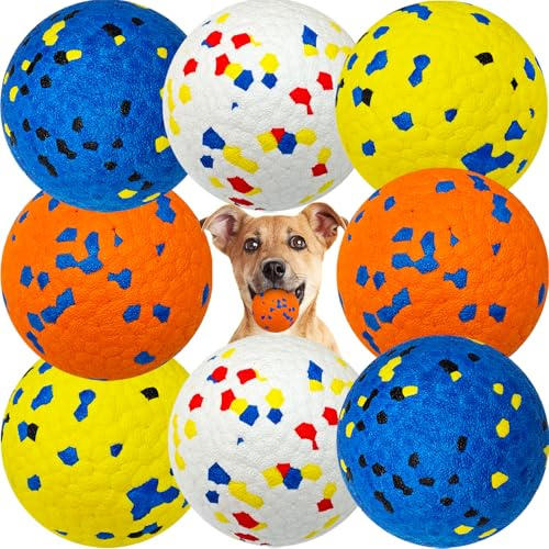 Beieverluck 8 Pack Dog Toy Balls Tennis Ball for Aggressive Chewers, 3.0'' Indestructible Dog Teething Chew Toys Fetch Ball for Medium Large Dogs
