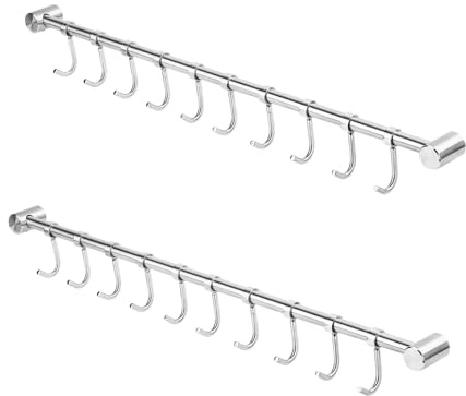 EVERGOODS Kitchen Utensils Holder Utensil Hanging Bar Rack with 12 Movable Hooks Stainless Steel Hanging Utensil Rack for Pot Pan Spoon 53CM Wall Mounted Utensil (2PCS)