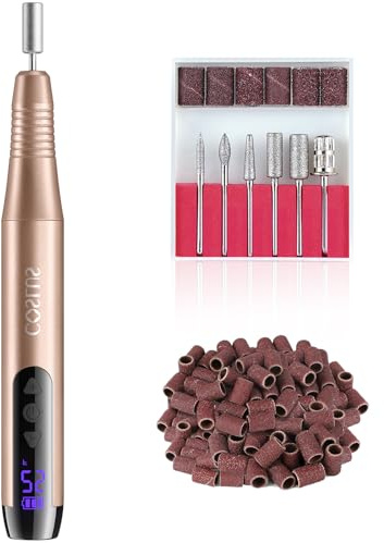 COSLUS C51 Kabellos Tragbar Elektrischer Nagelfräser: Elektrische Nagelfeile für Gelnägel 35000 u/min Nail Drill mit LED-Display & 25 Geschwindigkeiten für Nägel & Acrylnägel portabel für Reisen, Gold