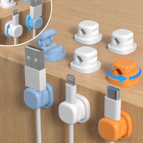 8PCS Magnetic Cable Clips Holder, Spring Cord Organiser 360° Rotatable Adjustable, Adhesive Wire Keeper for Desk Nightstand Car Office Home, Compatible with HDMI USB Audio Charging Cables