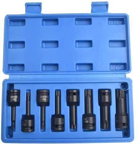 LIANFOND 1 2 Inch Drive Torx Star Bit Socket Set, 8-Piece, T20 T30 T40 T50 T55 T60 T70 T80, Chrome Steel, with Storage Box