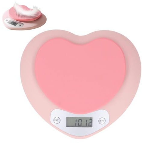 Balance de cuisine mignonne, précision 1 g, 5 kg, balance alimentaire numérique rose rechargeable en forme de petit cœur avec écran LCD pour la cuisine, kitchen scale, balance cuisine