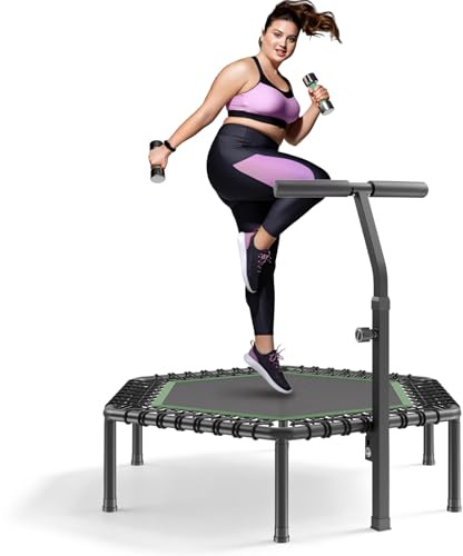 VEVOR Mini Trampolino per Fitness Esercizi da Interno 1385 mm, Trampolino Elastico Carico max 205 kg Altezza Regolabile a 3 Livelli con Maniglia in Schiuma per Esercizi Allenamento Salto per Adulti