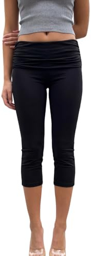 Edhomenn Legging capri pliable taille basse pour femme - Pantalon de yoga 3/4 - Contrôle du ventre - Pantalon court extensible Y2k - Style décontracté - Streetwear
