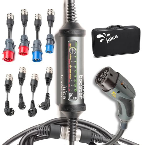 Juice Booster 2 Europe Set, Mobile Wallbox 22kW Senza Installazione, Caricabatterie Auto Elettrica con Cavo Ricarica Auto Elettrica Tipo 2, Include 4 Spine CEE + 4 Adattatori UE