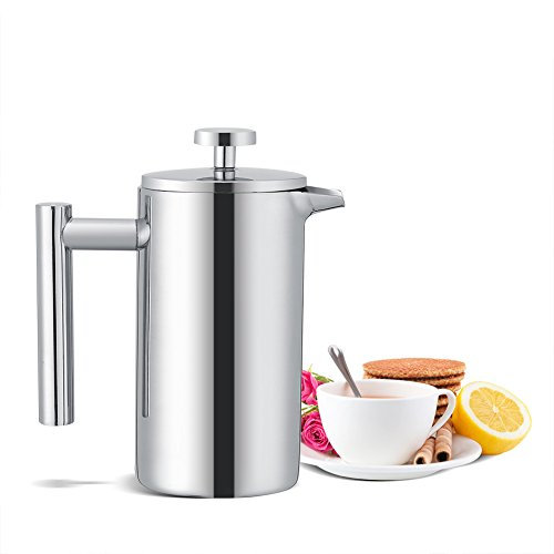 VBESTLIFE de acero inoxidable con aislamiento de doble pared, prensa francesa, de prensa francesa con filtro, 350 ml (3 tazas)