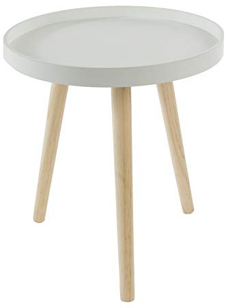 elbmöbel Beistelltisch Rund 35 cm - Boho Nachttisch Weiß | Abnehmbares Tablett, gedrechselte Massivholzbeine, skandinavisches Design – Wohnzimmer, Schlafzimmer, Flur