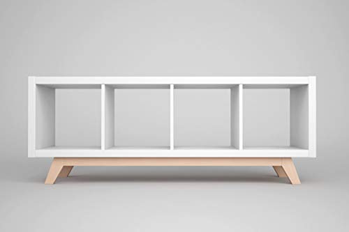Kallax Regal Untergestell für 4er Kallax | Holzuntergestell aus massiver Buche | Möbelfüße für Kallax Sideboard | Passgenau 4 Fächer Breite | Retro Design