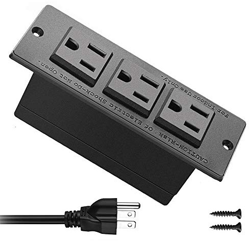 Recessed Power Strip Black Desk Mount Power Grommet Socket for Cabinet 3 AC Outlets 6.56'ft Power Cord for Counter Drawer Furniture Workbench UL ETL Certificated.