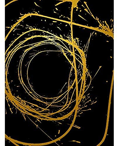 Gold Effect Yellow Black Paint Splat Wire Abstract Unframed Art Print Poster Wall Decor 12x16 inch