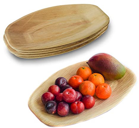 DISPOSABLE GREEN – Oval Disposable Serving Dishes, Areca Serving Tray, Serving Platter for Parties, Weddings, Catering, & More, Serving Plate for Hot & Cold Food, 25cm x 36cm x 2cm, 10-pcs
