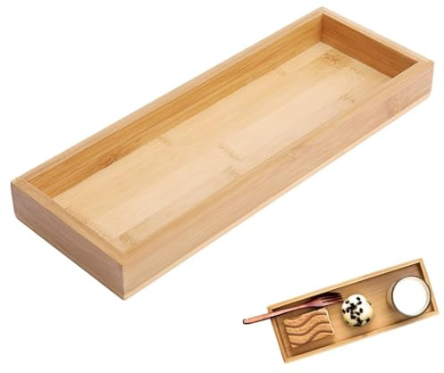 Plateau de Service en Bambou, 28 x 10.2 x 3cm Rectangulaire Bambou Plateau de Thé Ustensiles Lateau Petit Déjeuner Plateau Repas pour Servir Café Ottoman de Dîner de Petit-déjeuner de Nourriture