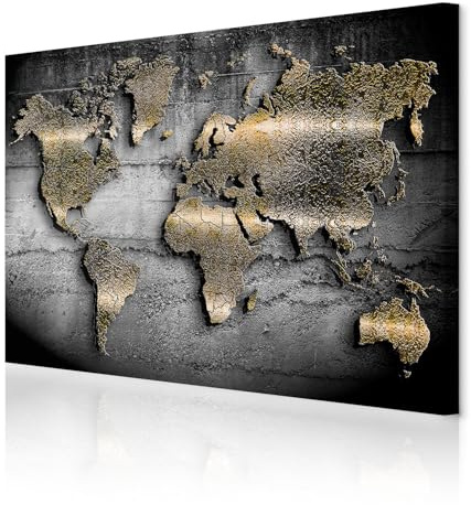 decomonkey Wandbilder Weltkarte 60x40 cm 1 Teilig Leinwandbilder Kunstdruck | Strukturleinwand, Holzkeilrahmen, Bild auf Leinwand, Wanddeko, Wohnzimmer, Wanddekoration, Abstrakt, Landkarte
