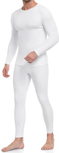 WEERTI Thermal Underwear for Men Long Johns with Fleece Lined Base Layer Men Cold Weather Top Bottom White