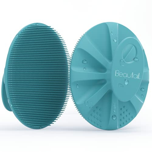 BEAUTAIL Brosse pour le corps en silicone, Pour la douche et le bain, Poils doux, Gommage doux, Pour Femme Homme Bébé Peau Sensible, Facile à tenir, Faire bien mousser, 1 pièces, Cyan