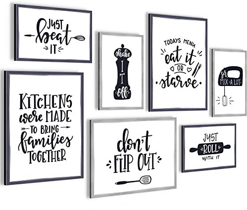 Novart Wandbilder Küche - KOMPLETT AUFHÄNGFERTIG - Zitate Esszimmer Küchenbilder - 7 Moderne Mood-Bilder - N000371a