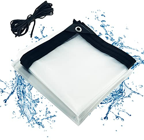 Bâche Transparente imperméable, bâche en Tissu avec Oeillets et Corde, auvents Pliables et bâches résistantes aux intempéries, pour Serre de Plantes de Meubles de Jardin Toit de huche (3x3m)