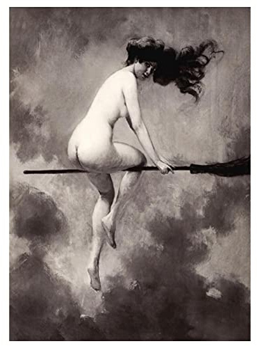 QITEX Foto auf Leinwand Kunstdruck Lassen Hexe auf Besen Halloween Leinwand Bild Frau poster & kunstdrucke Wand Bilder Bilder für Wohnzimmer Dekor Home 50x70cm Kein Rahmen