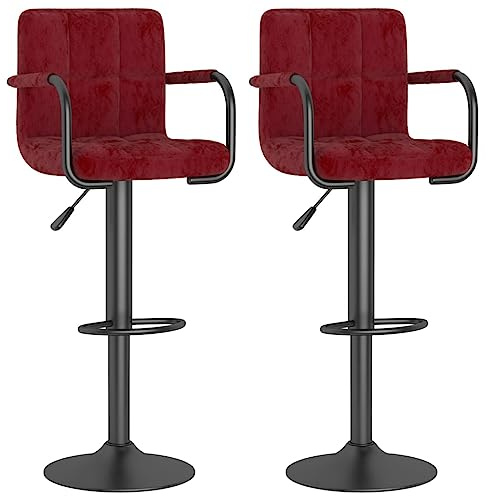 vidaXL 2X Taburetes de Cocina Casa Pub Bistró Restaurante Mostrador Asiento Reposapiés Silla Alta de Bar Moderno Ajustable Terciopelo Rojo Vino Tinto