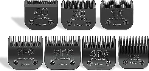 7 x Fellpflege-Schermaschine für Hunde, Ersatzklingen, kompatibel mit Andis-Hundeschermaschine / den meisten Oster A11/Wahl KM Series Haustier-Schermaschinen (10 + 30 + 40 + 7 FC + 5FC + 4FC + 3FC)