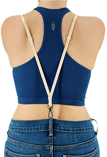 Women’s Hidden Suspenders, Nude, Y-Back Style with Narrow Straps and Swivel Hooks. Comfortable Belt Alternative.