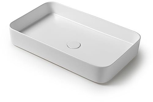 Inbagno Lavabo da appoggio Rettangolare 65 cm in Ceramica Bianco Lucido, per Piani, mensole d’appoggio e mobili Bagno, Serie Epsilon