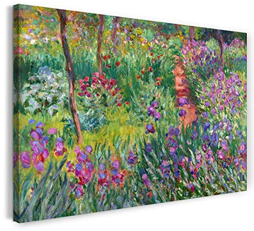 Printed Paintings Leinwandbild (40x30cm) Claude Monet: Der Schwertlilien-Garten in Giverny, Leinwand auf Keilrahmen gespannt und fertig zum Aufhängen, hochwertiger Kunstdruck aus deutscher Produktion