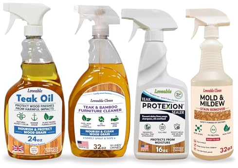 Loveable EcoDecors Complete Teak Care Bundle - 24oz Teak Oil, 32oz Cleaner, 16oz Protexion, and 32oz Stain Remover