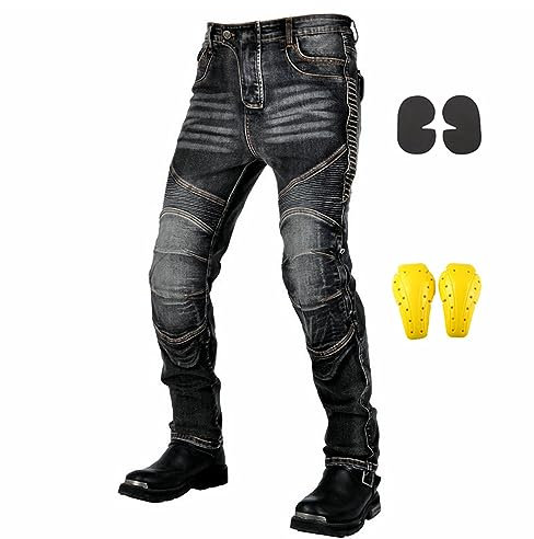 GEBIN Motorradhose Herren, Motorrad Jeans Herren mit Protektoren, Aramidfaser Jeans Motorrad, Motorrad Hose mit Oberschenkeltaschen (Black,2XL)