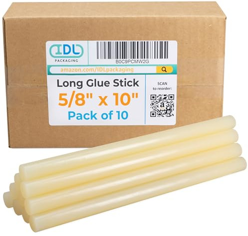 IDL Packaging 5/8 x 10 Full-Size Glue Sticks for Professional Glue Guns, Amber (Pack of 10) - Strong Bonding Strength - Hot Glue Sticks for Corrugated Boxes, Cardboard Packaging, Paper, Crafts