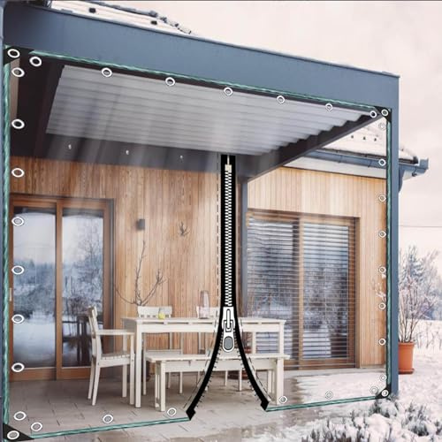 Telone Impermeabile in Plastica Pvc con Occhielli e Cerniera,Telo Trasparenti per Esterni,Tende Divisorie in Vinile,Pannelli Laterali in Telone per Gazebo Portico Pergola,L×H-2.3x3.3m/7.5x10.8ft