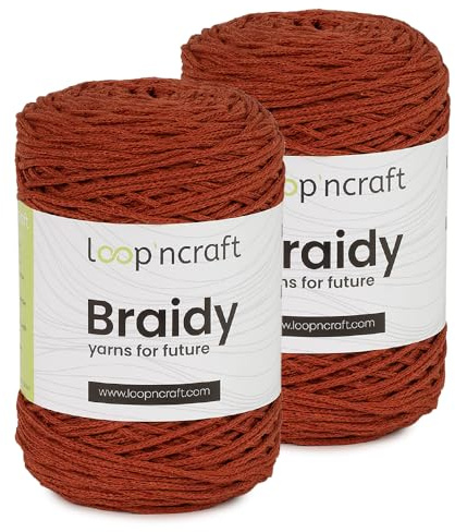 Loopncraft Makramee Garn 2er-Set Ziegelfarbe, 2 X 2mm - 250m - 250g, Kettengarn, Braidy, Recycling