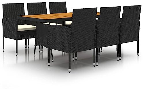 Makastle 7-TLG. Gartenmöbel Set Stühle mit Tisch, Garten Sitzgruppe für 6 Personen, Essgruppe Sitzgarnitur Gartengarnitur Garten Loungemöbel für Terrasse und Balkon, Poly Rattan Schwarz