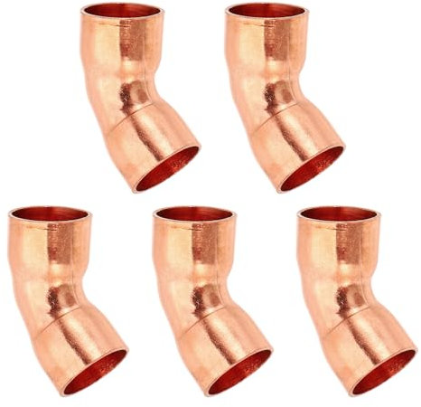 PATIKIL 1/2 ID 0,8mm Spessore Raccordo Saldatura Gomito Rame, 5pz 99,9% Puro Raccordo a Compressione Rame Connettore a Tubo a Raggio Corto 45 Gradi con Connessione a Saldare a Caldo