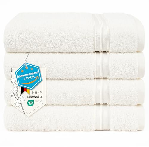 Hammetex handdukar 50 x 100 cm, uppsättning om 4 – 100 % bomull frotté – Oeko-TEX certifierad – mjuk, absorberande – med hängare, grädde