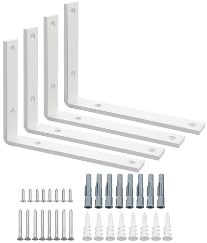 SAYAYO 4 Pcs Équerre Étagère Murale Métal 5MM Épaisse 200 * 150mm Blanc | Supports Étagère Murale à Angle Droit de 90°, Étagère Charge Lourde Fixation Flottante Support pour Salon Chambre Cuisine