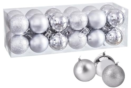 Xcdhemde®24 Bolas de Navidad 4cm Terciopelo, Bolas Navideñas de Plástico, Navidad de Plástico Son adecuadas para Interiores y Exteriores, (Plata)
