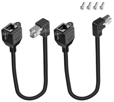 LANMINGLEL RJ45 Male to Female Screw Panel Mount Cat5e Ethernet LAN Network Extension Cable Short 90 Degree Extended Cable for Router Modem Smart TV PC Computer Laptop 30CM (Left Right)