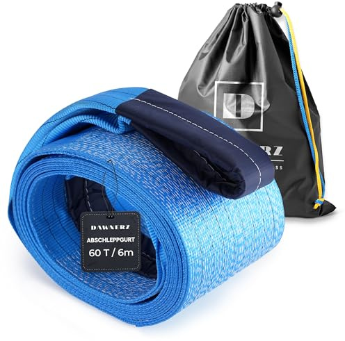 Dawnerz Corde de remorquage robuste 60 tonnes 6 m - Sangle de remorquage d'urgence avec boucles triple renforcées - Corde de remorquage tout-terrain haute performance pour camion et semi-remorqueur