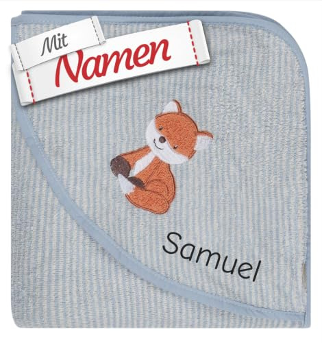 Sterntaler Kapuzenhandtuch mit Namen Bestickt, Geschenk zur Geburt und Taufe, Fuchs Filou, Kapuzenbadetuch 100x100 cm, 100% Baumwolle