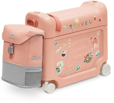 Stokke JetKids resepaket – inkluderar sänglåda resväska och ryggsäck – bäst för barn 2–7 år (upp till 35 kg), Korallrosa