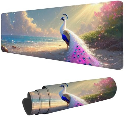 Alfombrilla Raton Playa Alfombrilla Ratón XXL 1600x800x3mm Mouse Pad Pavo Real, con Bordes Cosidos Impermeable Desk Mat Mousepad Gaming, Mejora la precisión y la Velocidad for Ratón y Teclado N-394