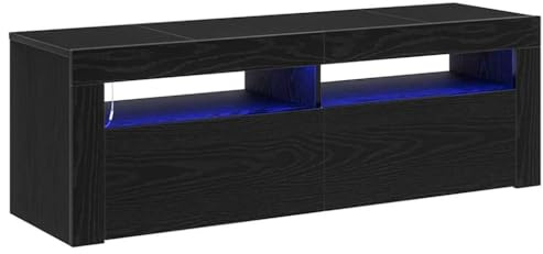 vidaXL TV Cabinet Black Oak 47.24 x 13.78 x 15.75 in Engineered Wood, Modern Rectangular TV Cabinet, Stylish Media Storage Unit, Lowboard Entertainment Console, Flush Door Home Organizer