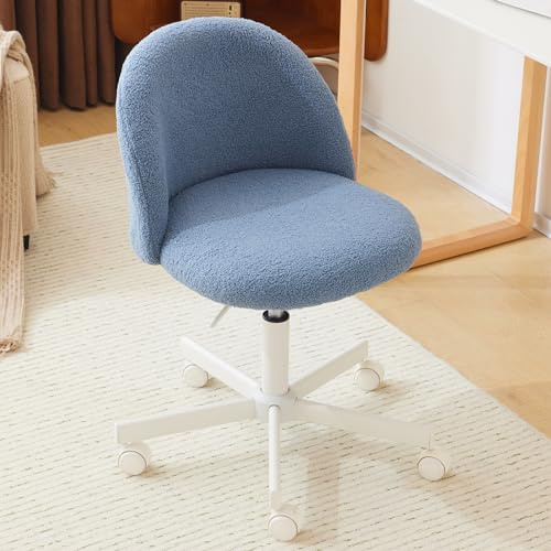 Bonnlo Bürostuhl mit Rollen, Schminktisch Stuhl, Höhenverstellbar Schreibtischstuhl für Arbeitszimmer, Schlafzimmer, Homeoffice, Teddystoff (Blau)