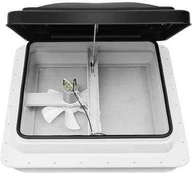 Fenêtre de toit 42 x 42 cm pour camping-car | Universel pour ouverture de 35 x 35 cm | Avec moustiquaire et système de ventilation (étanche IP65, noir/blanc)