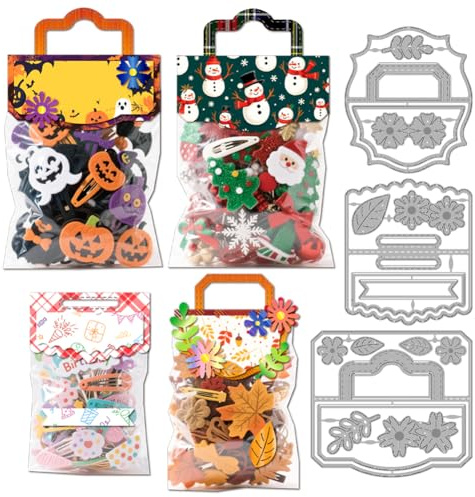 MAYJOYDIY Fustelle per Sacchetti Regalo Fiori Foglie Fustelle In Metallo Modello Cornice Semicircolare Maniglia per Appendere Goffratura Stencil In Acciaio Al Carbonio per Biglietti Scrapbooking Album