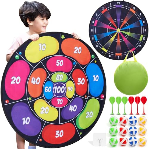 Jumbo Kids Dartscheibe XL oder XXL, große Klett-Dartscheibe mit wendbaren Designs, 16 Klettbälle und 6 Darts – Spiele für drinnen und draußen für Kinder von 3 bis 8 Jahren (Neon, 100cm)