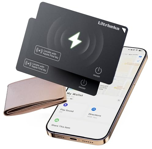 Ultrbeka Wallet Tracker Slim Card Tracker, 0.094in Rechargeable Bluetooth Tracker for Wallets, Passport, Work with Apple Find My, Card Locator- iOS Only [Apple MFi Certified] - 2pcs in 1